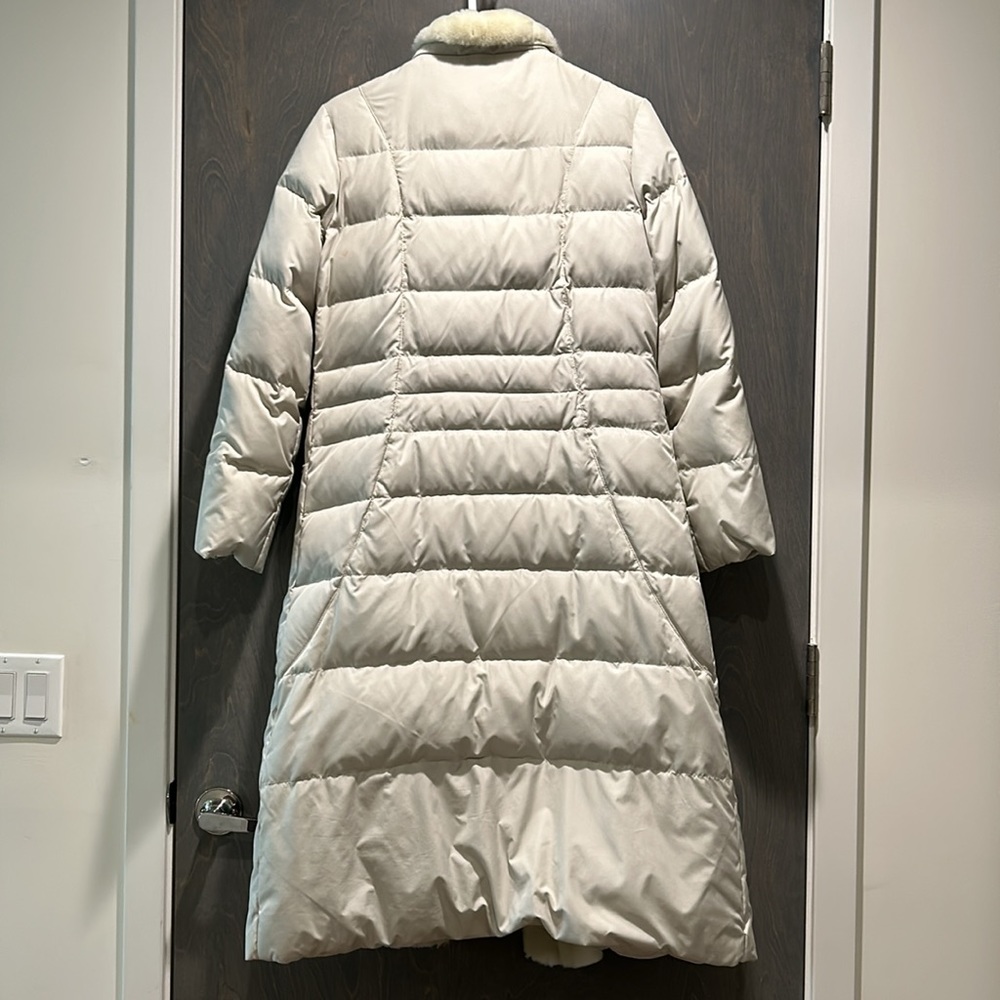 Like New! Long Cream Puffer Coat w/Faux Fur Lined Detachable Hood and Accents - Picture 7 of 9